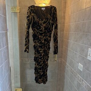 Ganni Black and Gold Bodycon Long Sleeve Dress